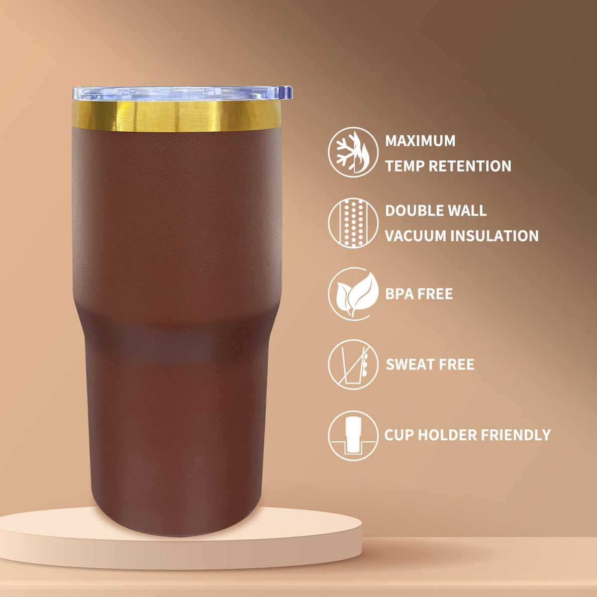 20 oz Tumbler Bulk Stainless Steel Tumblers with Lids and Straws Brown (6 Count)