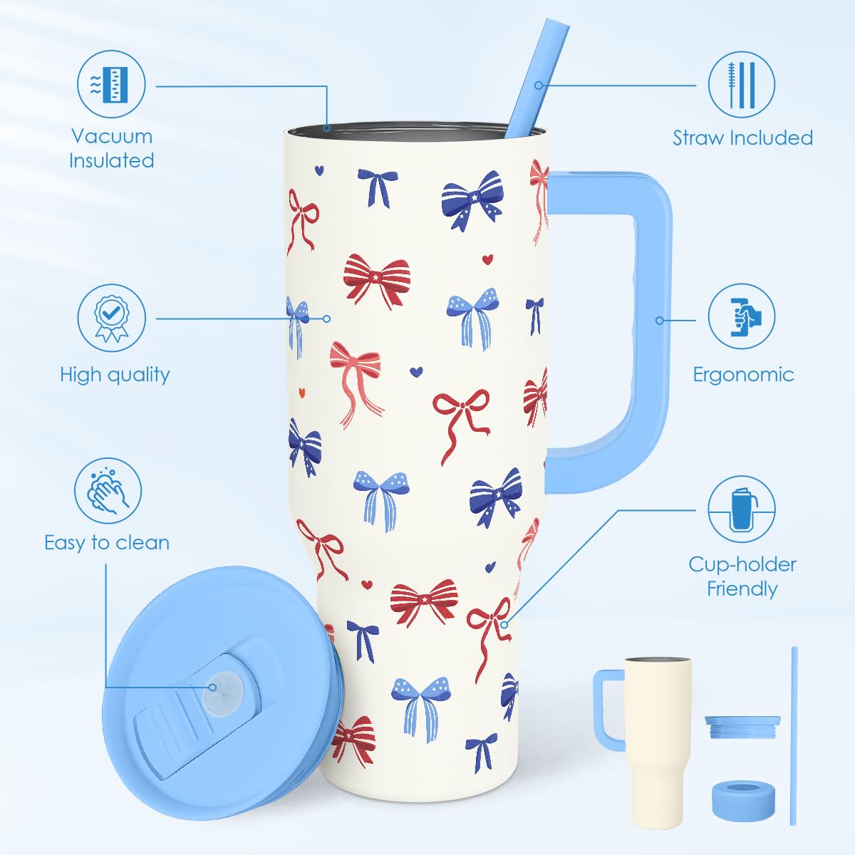 American Flag 40oz Tumbler with Handle and Straw
