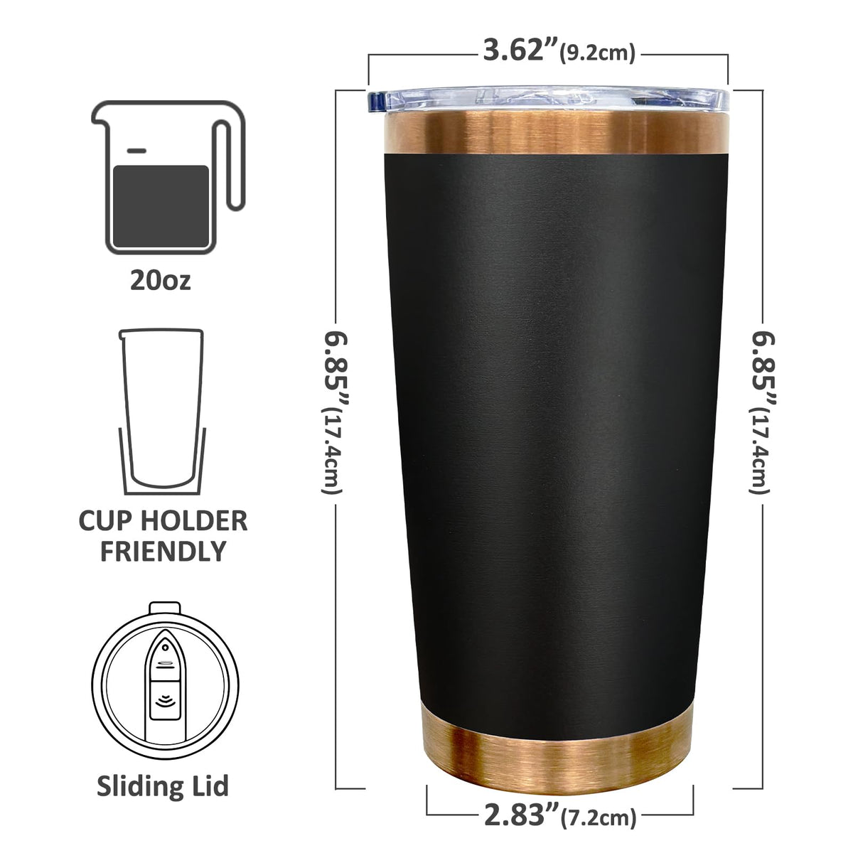20 oz Tumbler Bulk Stainless Steel Tumblers with Lids and Straws Black (12 Count)