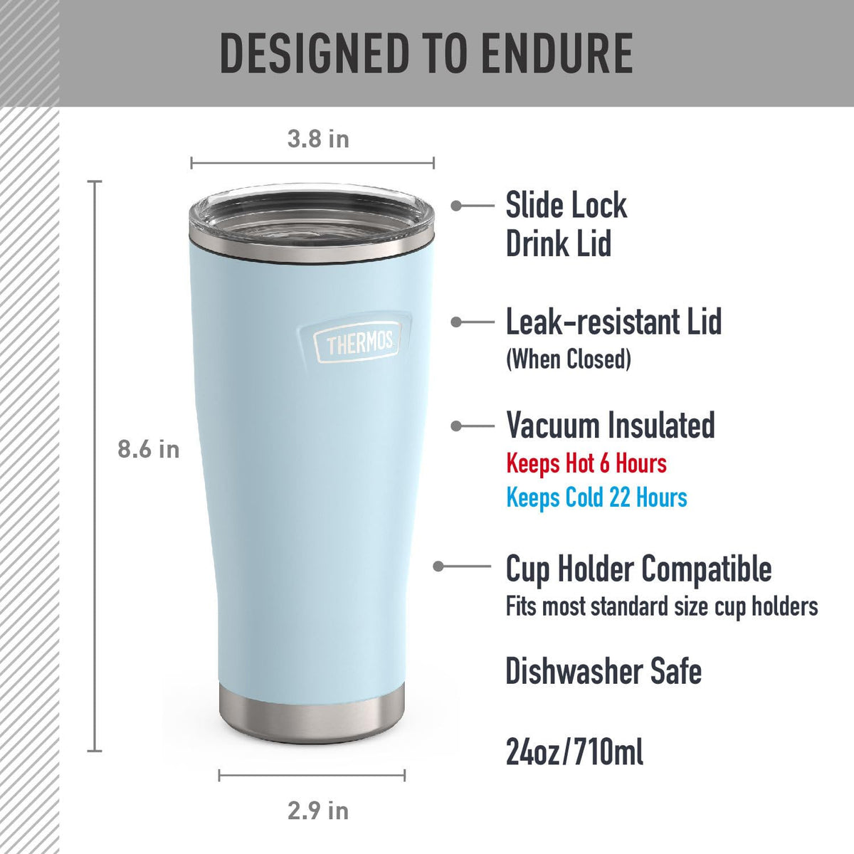 Icon Series 24oz Stainless Steel Tumbler with Slide Lock Lid