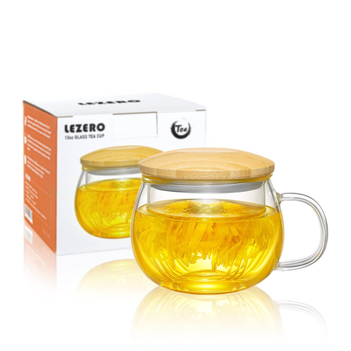 13oz Clear Glass Tea Mug with Filter and Lid for Blooming & Loose Leaf Tea (13 Count)