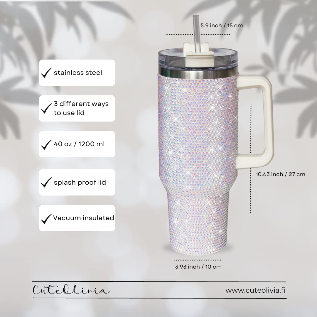 40 Oz Rhinestone Tumbler with Handle and Flip Straw