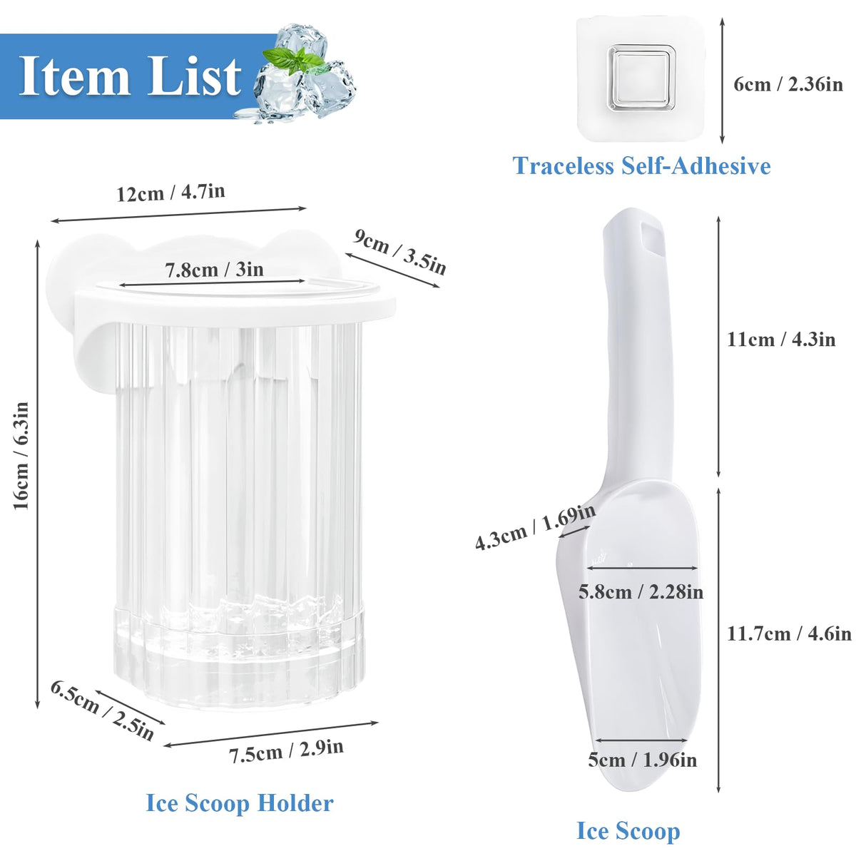Plastic Ice Scoop with Holder for Freezer Kitchen Countertop Ice Maker