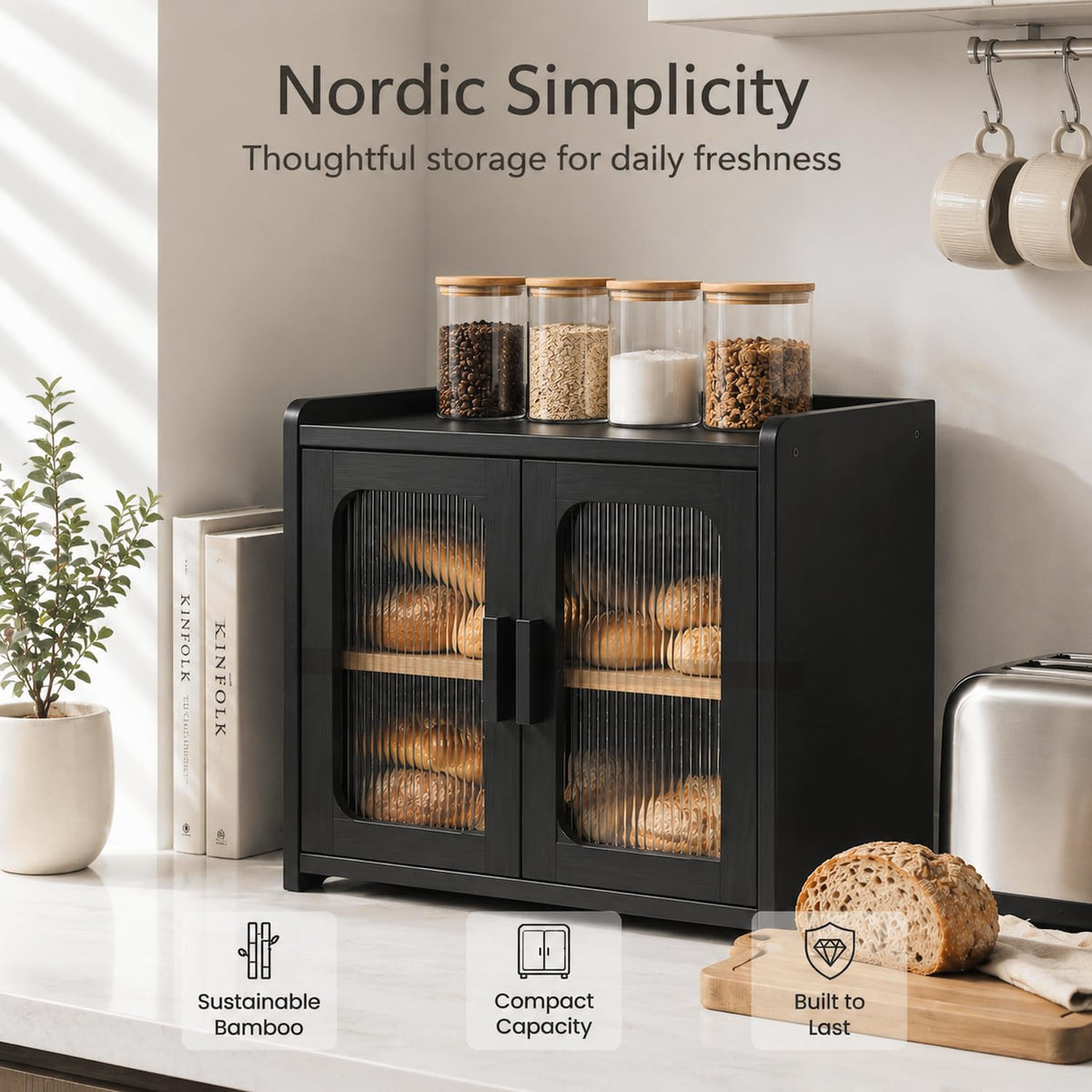 Premium Solid Wood Bread Box for Kitchen Countertop