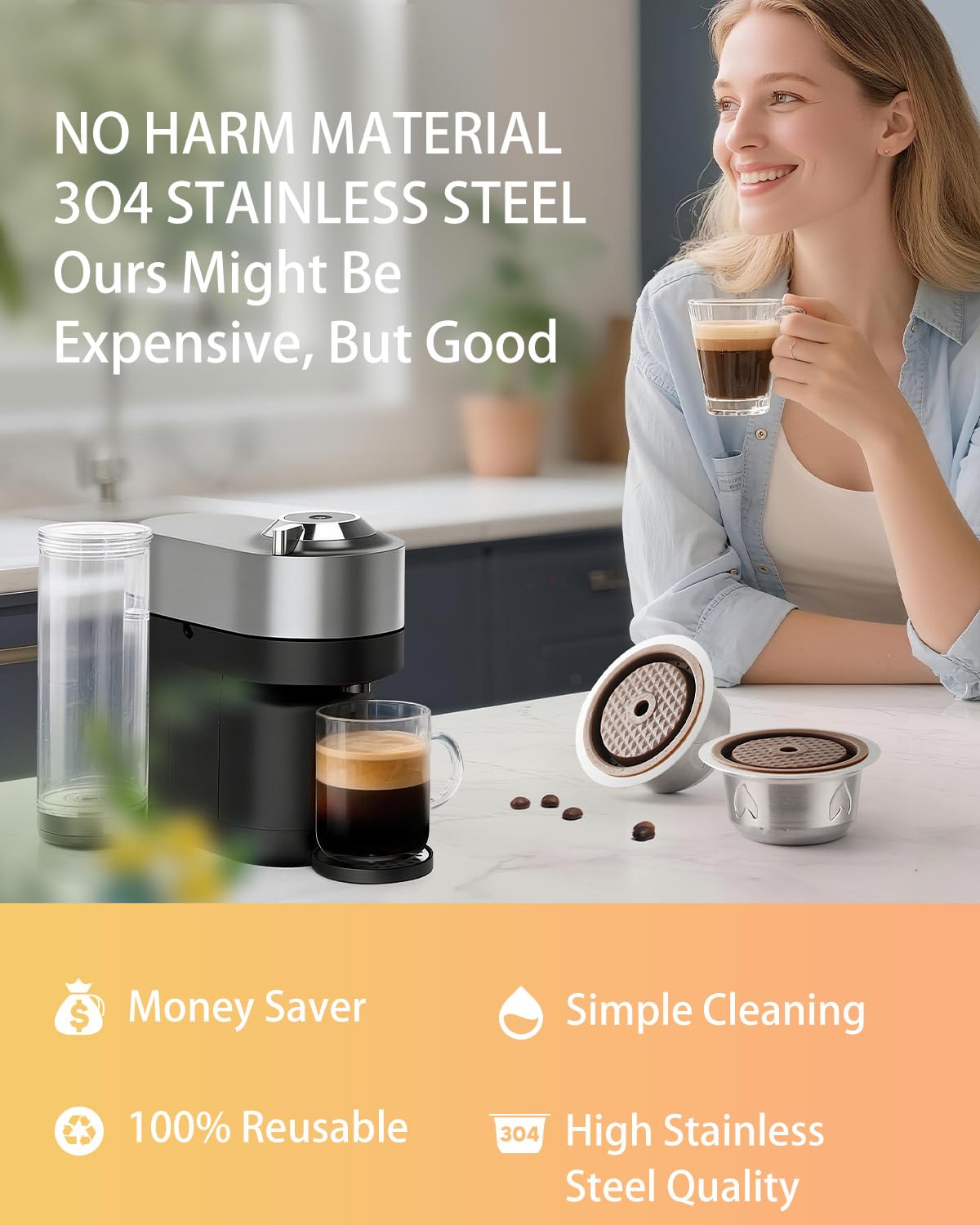 2.7oz（80ml）Double Espresso Refillable Coffee Capsule Compatible with Nespresso Vertuo Machines