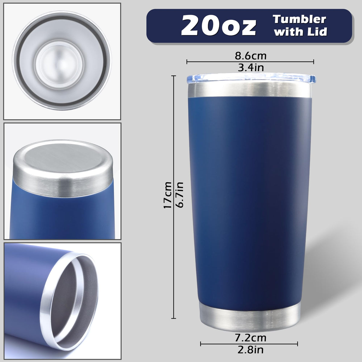 20oz Tumbler with Lid Stainless Steel Tumblers Insulated Mug Navy 6P (6 Count)