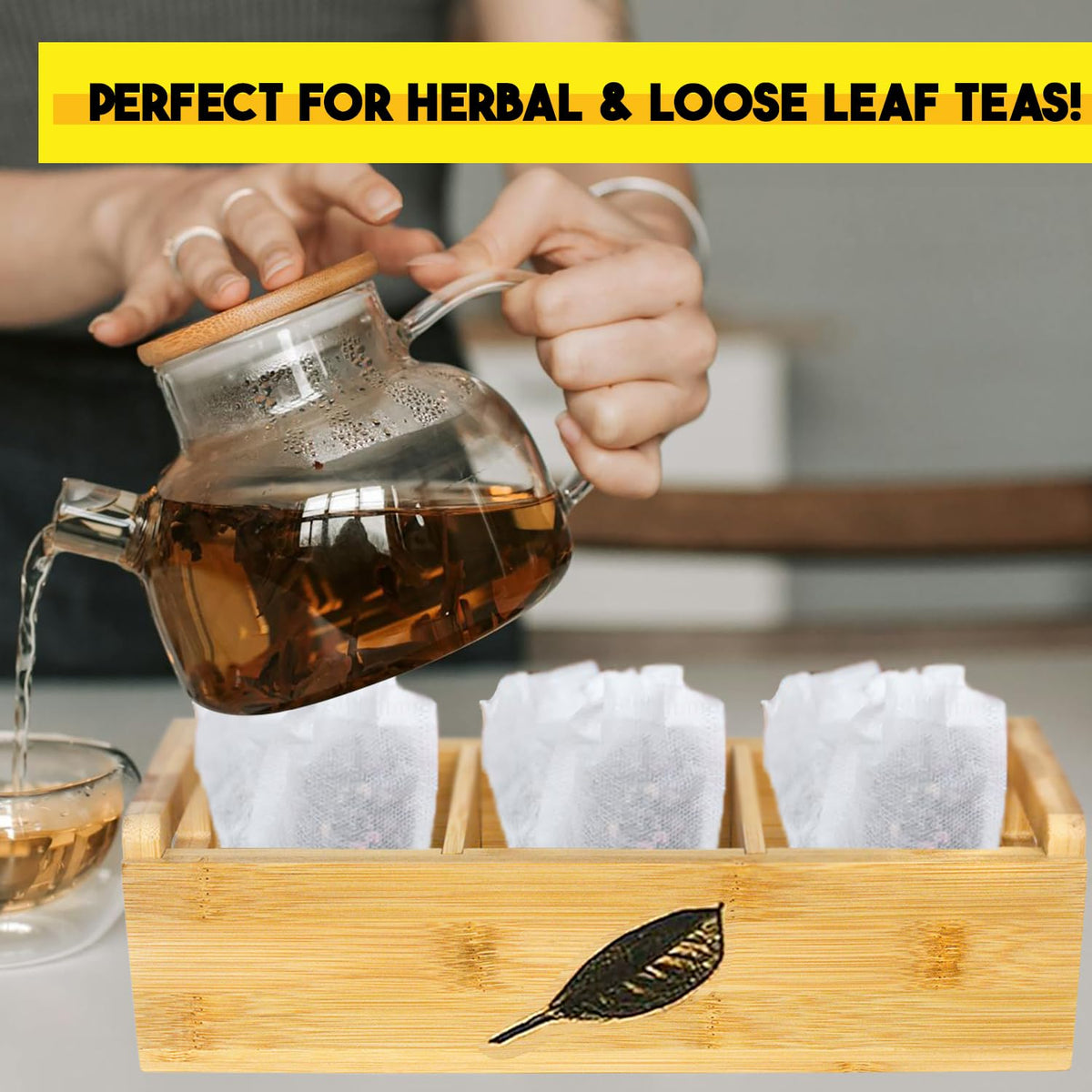 Bamboo Tea Organizer Box Chemical Free Eco