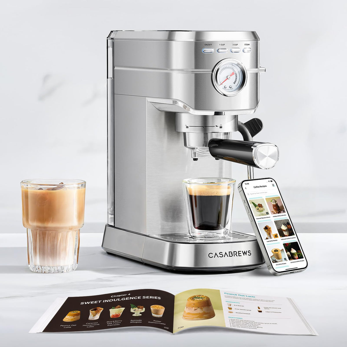 CM5418 Compact Espresso Machine with Milk Frothing Steam Wand