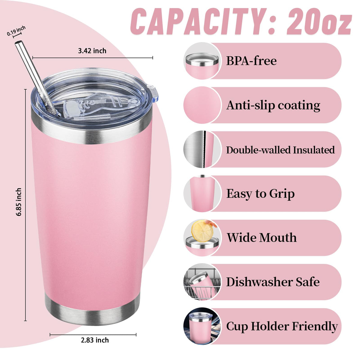20 oz Tumbler with Lids and Straws