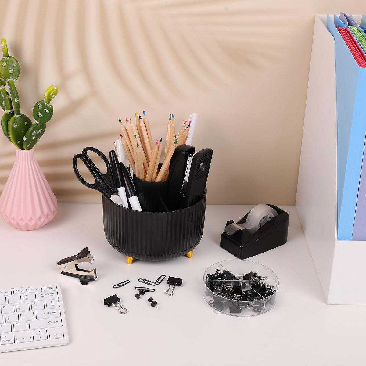 Black Office Supplies with Pencil Holder