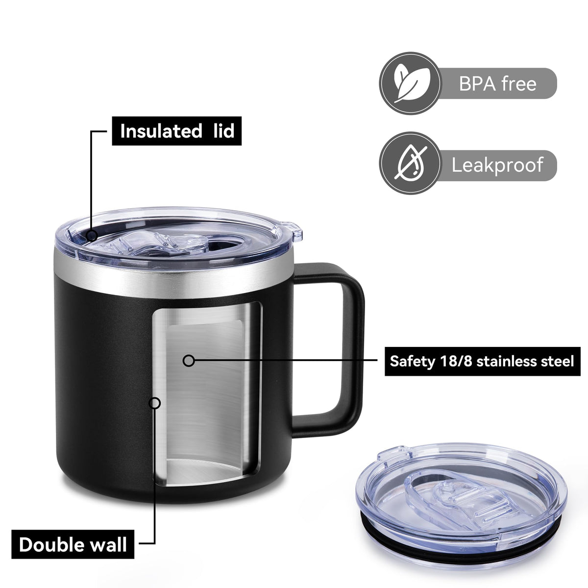 14 oz Insulated Coffee Mug Bulk with Handle (8 Count)