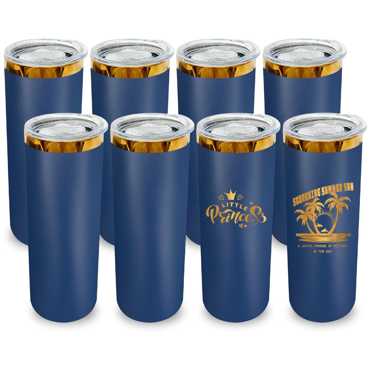20 oz Skinny Tumblers Bulk With Lid and Straw Navy (8 Count)