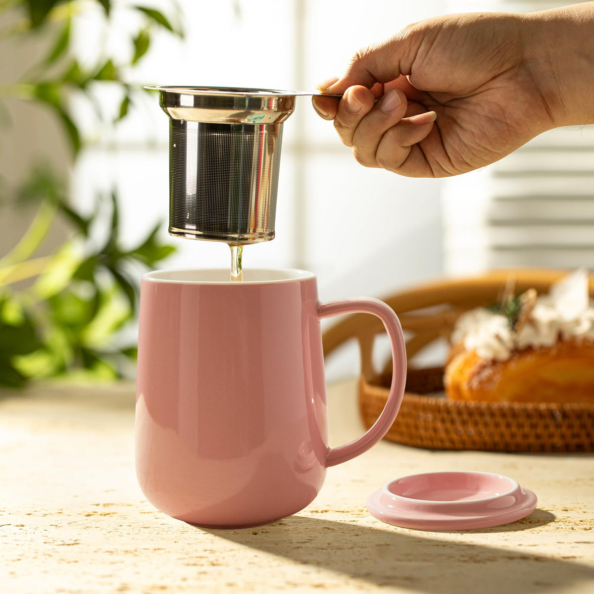 20 OZ Porcelain Tea Mug with Infuser and Lid