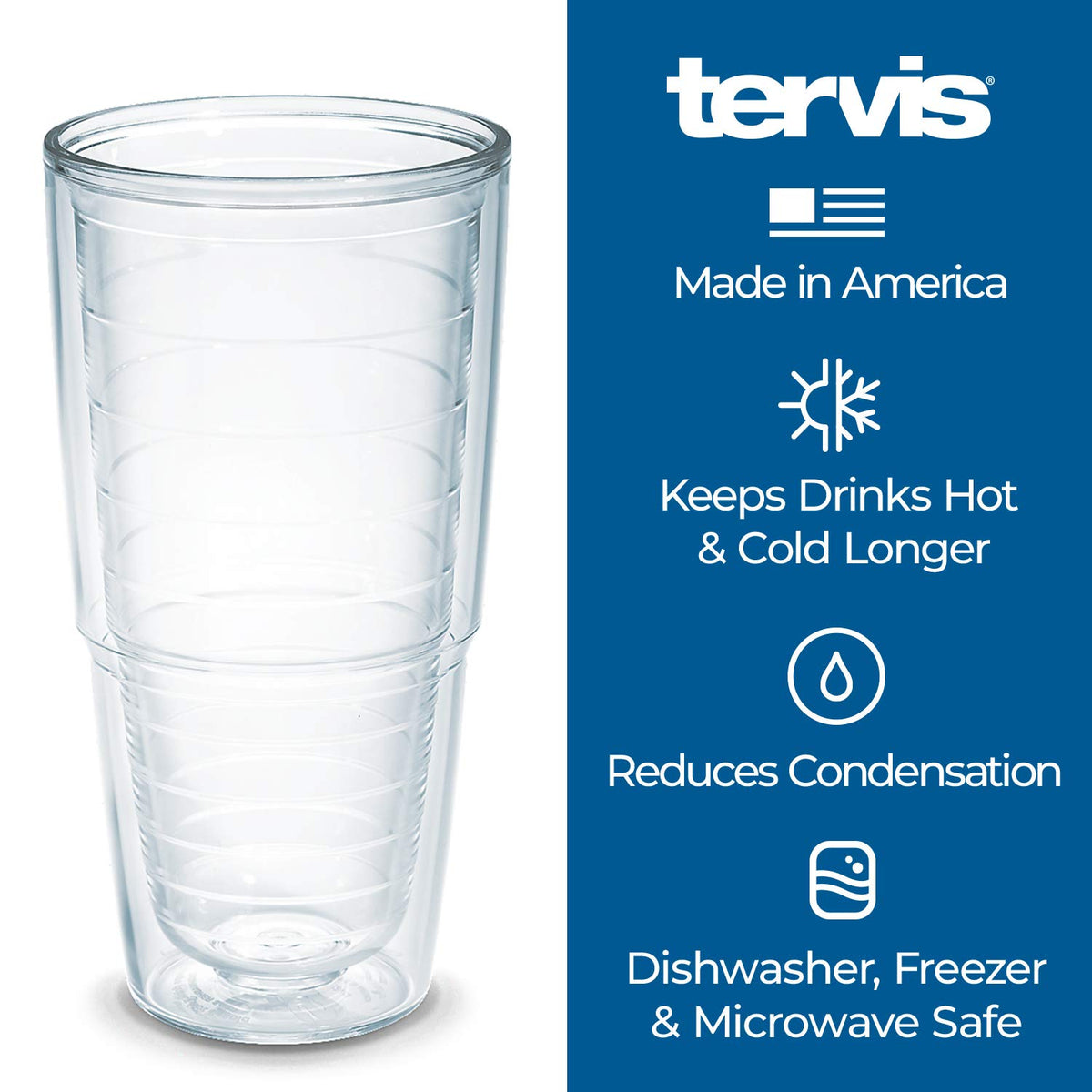 Clear & Colorful Tabletop Made in USA Double Walled Insulated Tumbler Travel Cup Keeps Drinks Cold & Hot