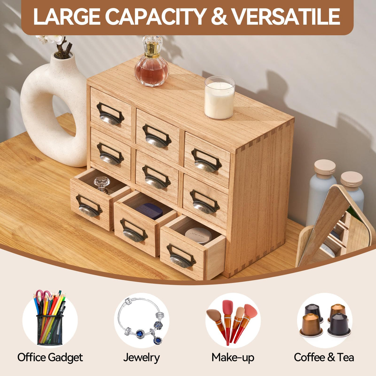 Wooden Desk Organizer with 9 Drawers