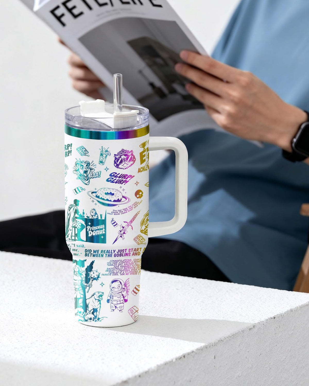 Fantasy Cat Dinosaur 40 oz Tumbler with Handle