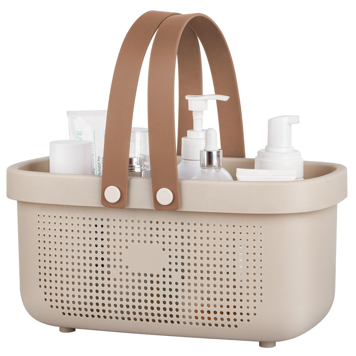 Portable Shower Caddy Basket with Handles Plastic Storage Basket Beige