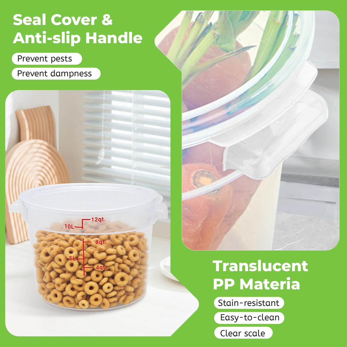 4 Pack 12 Qt Round Food Storage Containers with Lids (4 Count)