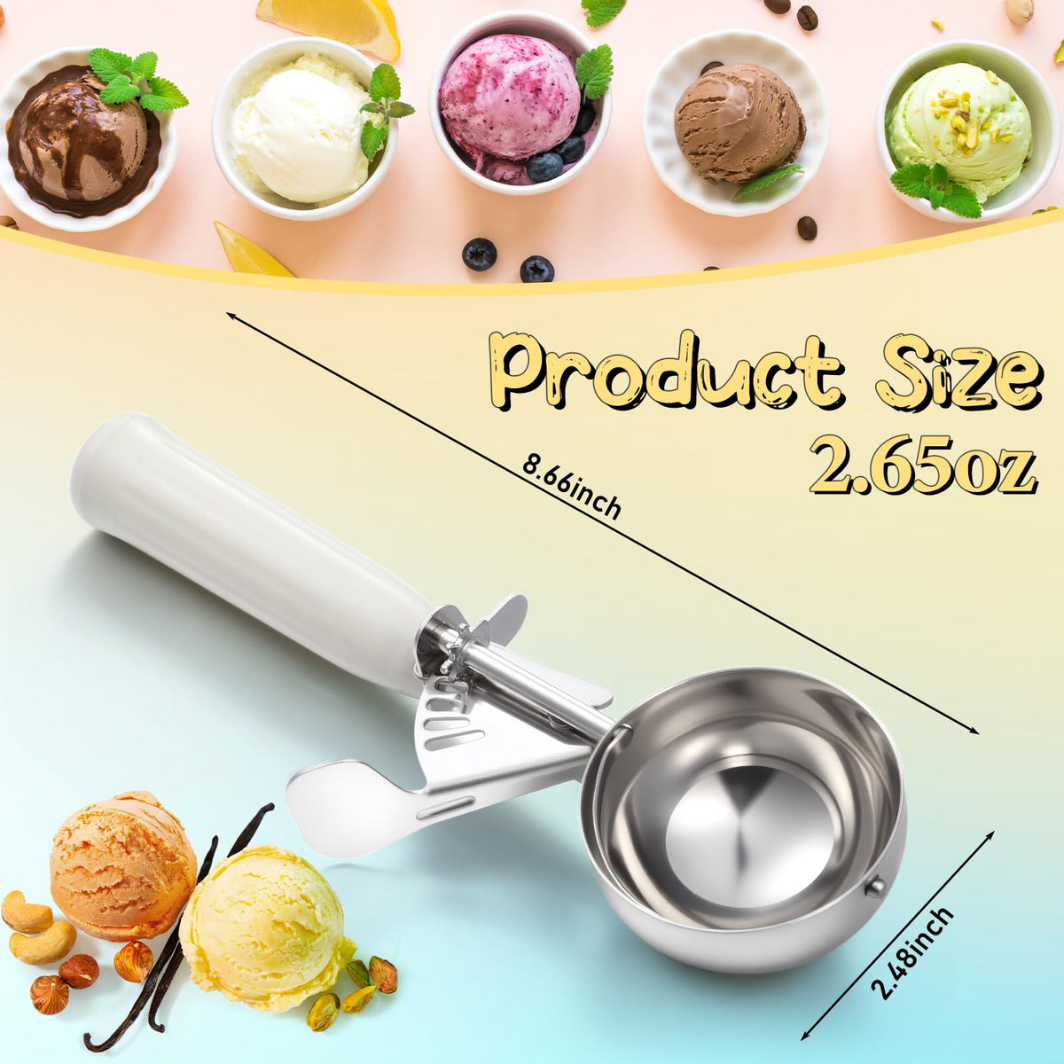 4 Pcs Ice Cream Scooper with Trigger (4 Count)