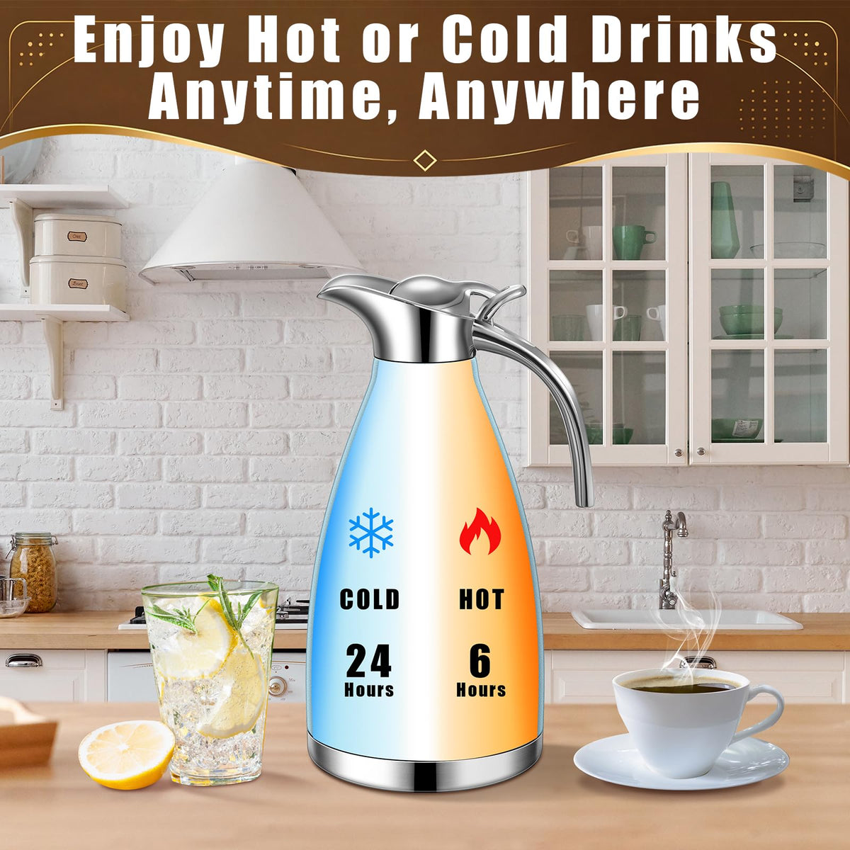 2 Pcs 68 oz Thermal Coffee Carafe Insulated Stainless Steel Coffee Carafe for Hot Liquids Vacuum Thermal Pot Creamer Dispenser with Brushes Keeping Hot Tea Milk Water