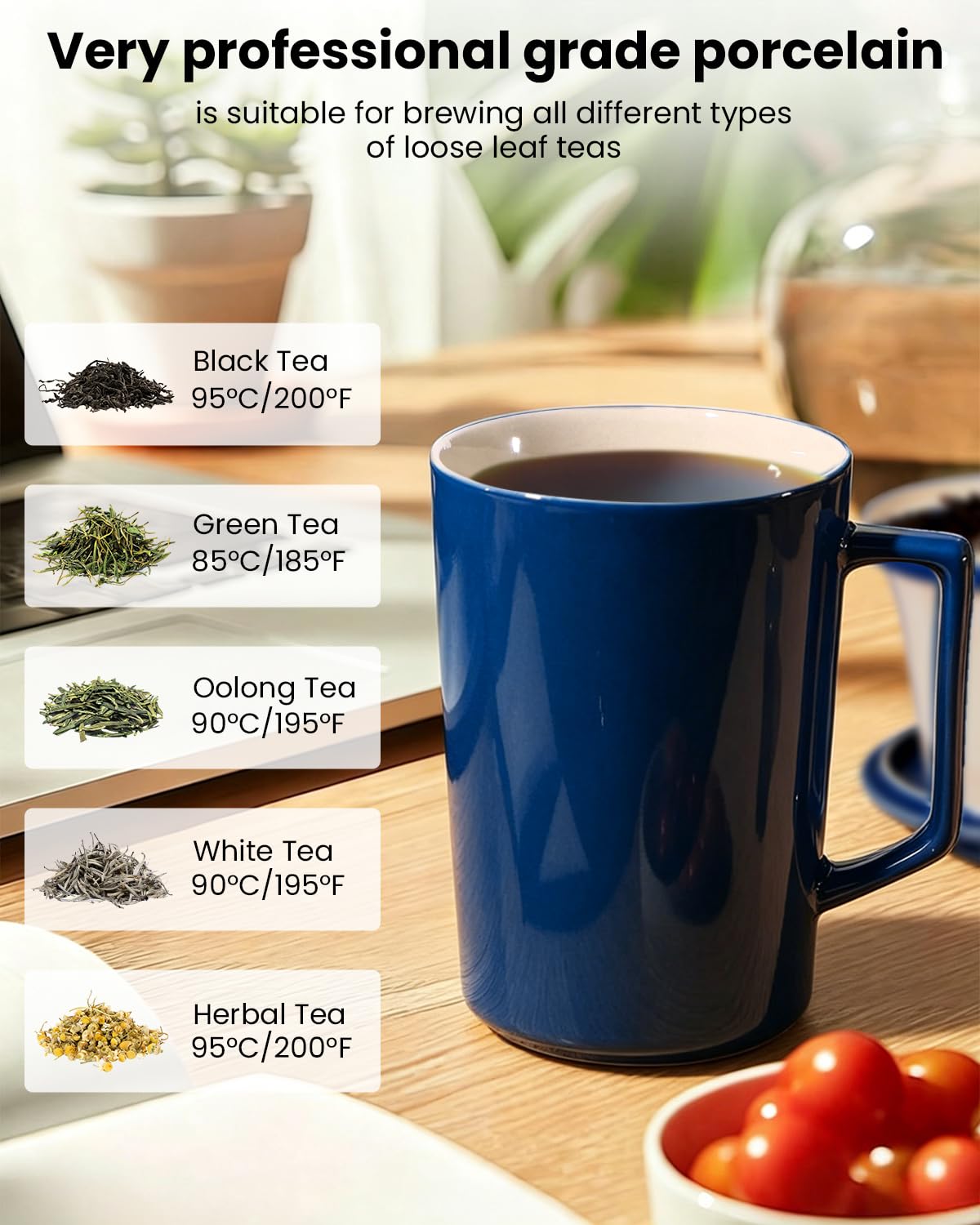 15 OZ Porcelain Tea Infuser Cup with Lid