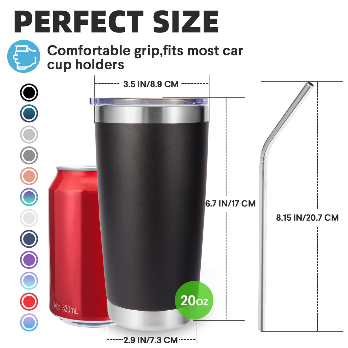 20oz Stainless Steel Tumbler with Lid and Straw Bulk 24 Pack (24 Count)