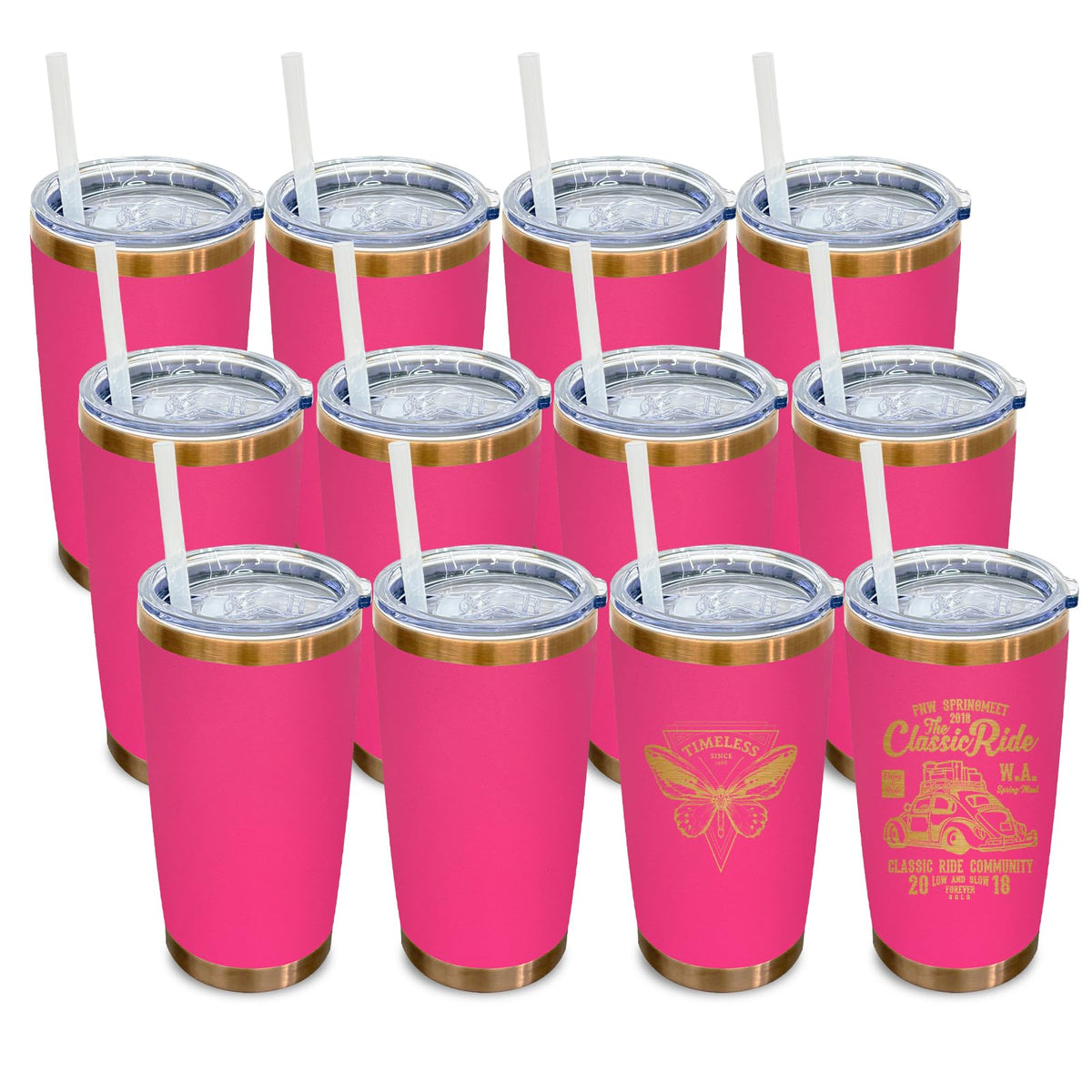 20 oz Tumbler Bulk Stainless Steel Tumblers with Lids and Straws Rosy (12 Count)