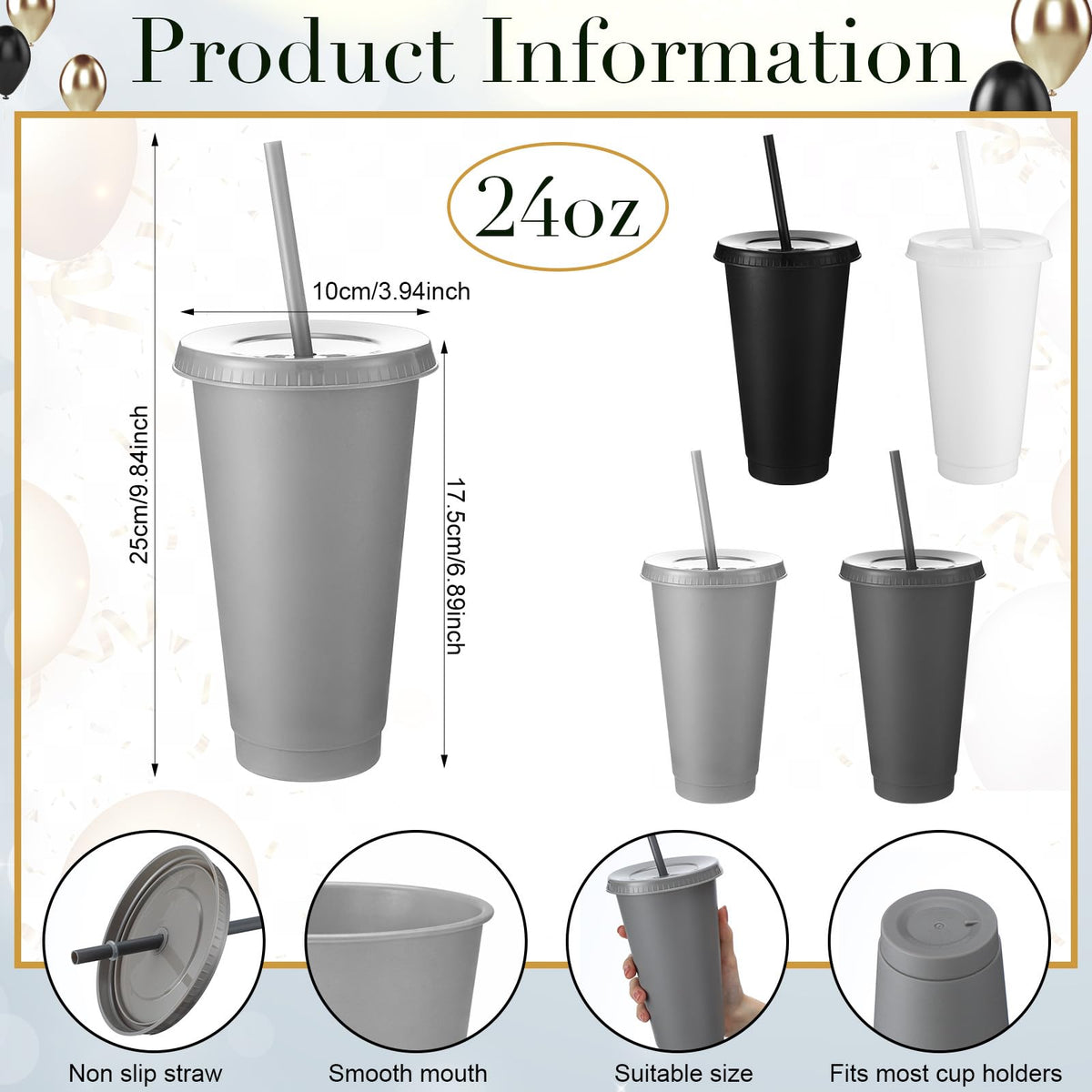 30 Pack Plastic Cups with Lids Straws (30 Count)