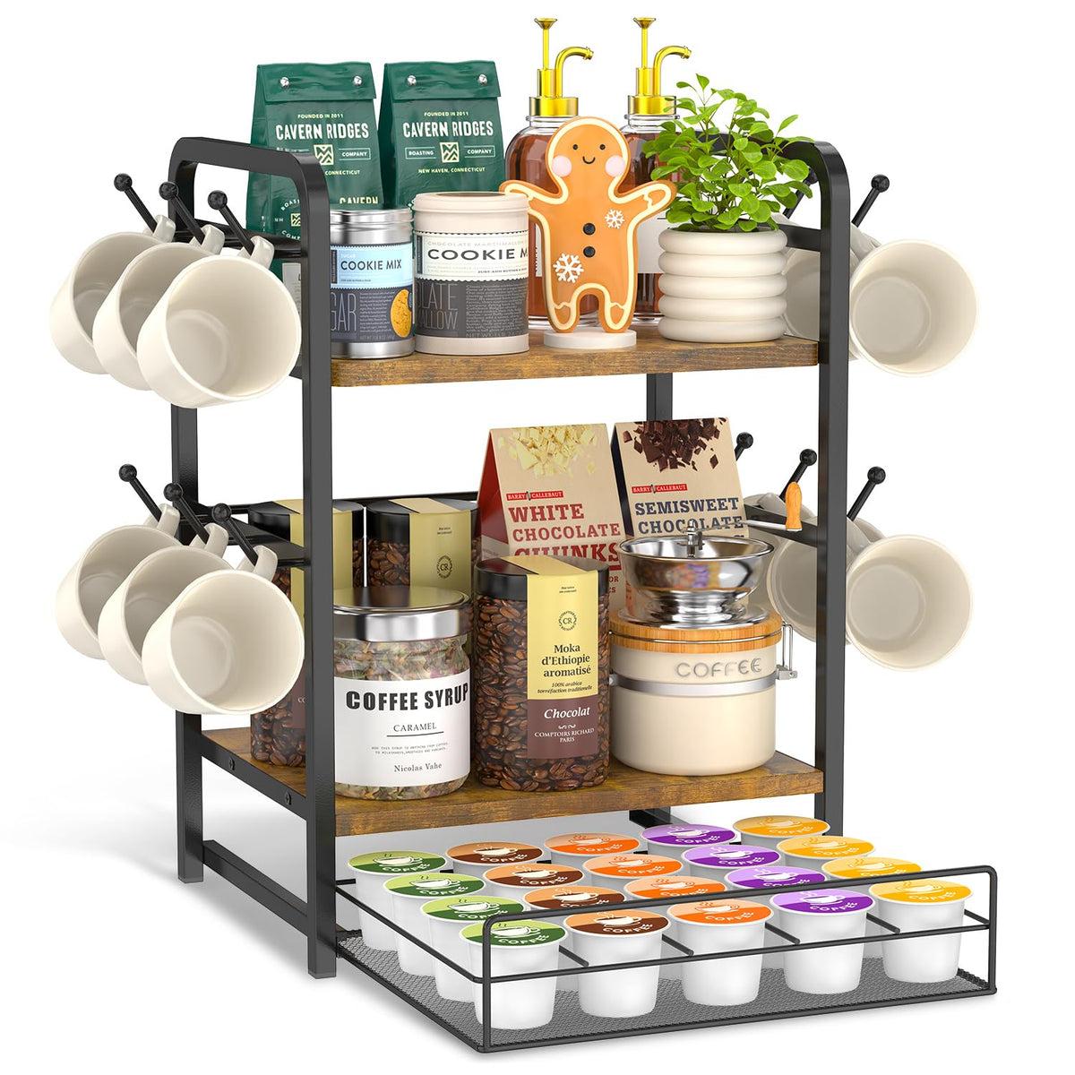 Coffee Bar Organizer Station Shelf Mug Holder for Countertop