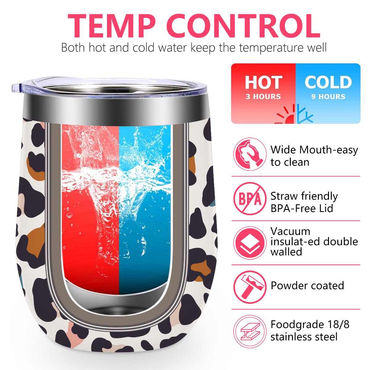 Leopard Print 12 oz Insulated Wine Tumbler with Lid