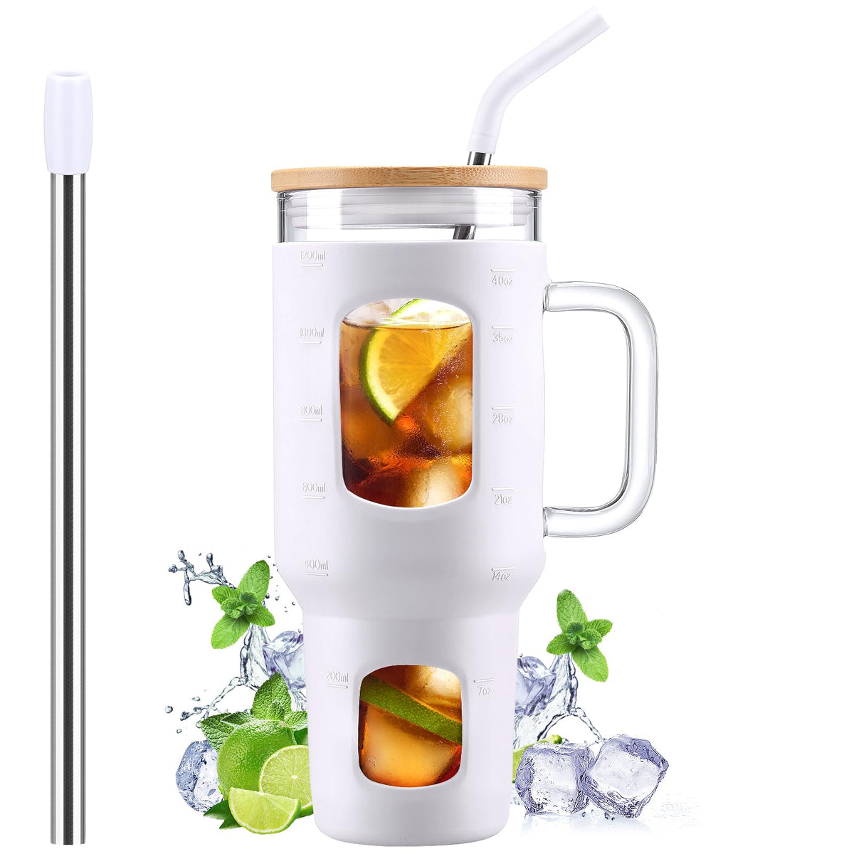 Glass Tumbler with Straw and Lid
