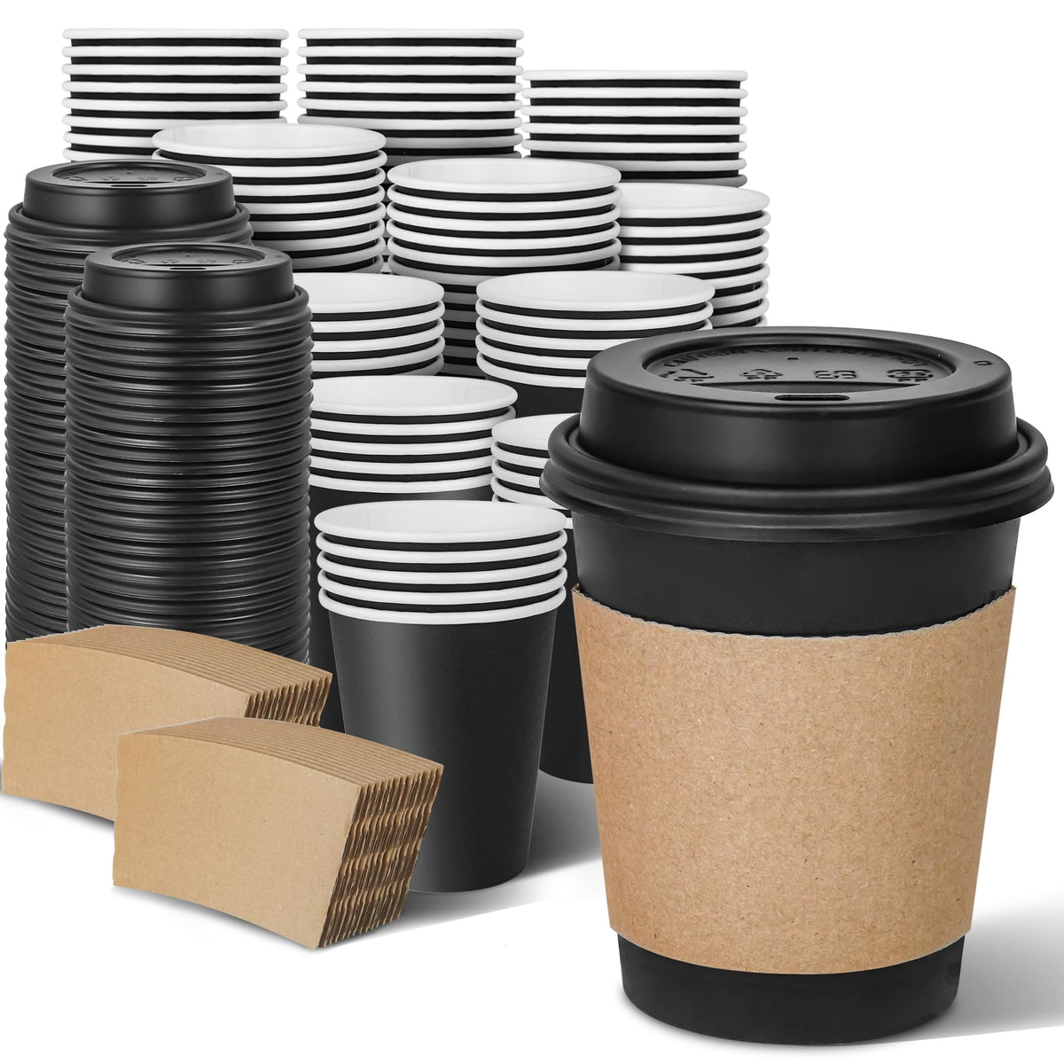 100 Pack 8 oz Disposable Coffee Cups with Lids and Sleeves (100 Count)