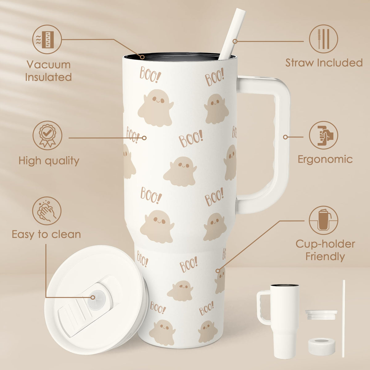 Boo Tumbler with Handle and Straw 40oz