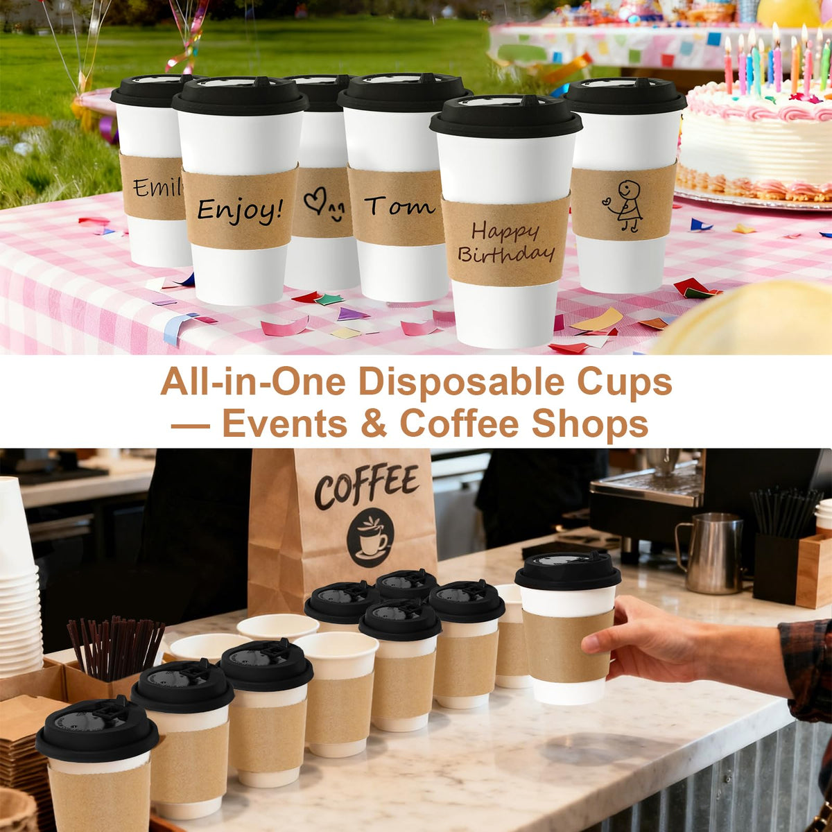 16 oz 500 Pack Coffee Cups with Lids and Sleeves (500 Count)