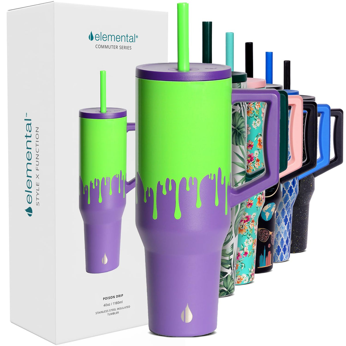Spill Proof 40oz Insulated Tumbler with Handle & Straw Travel Mug