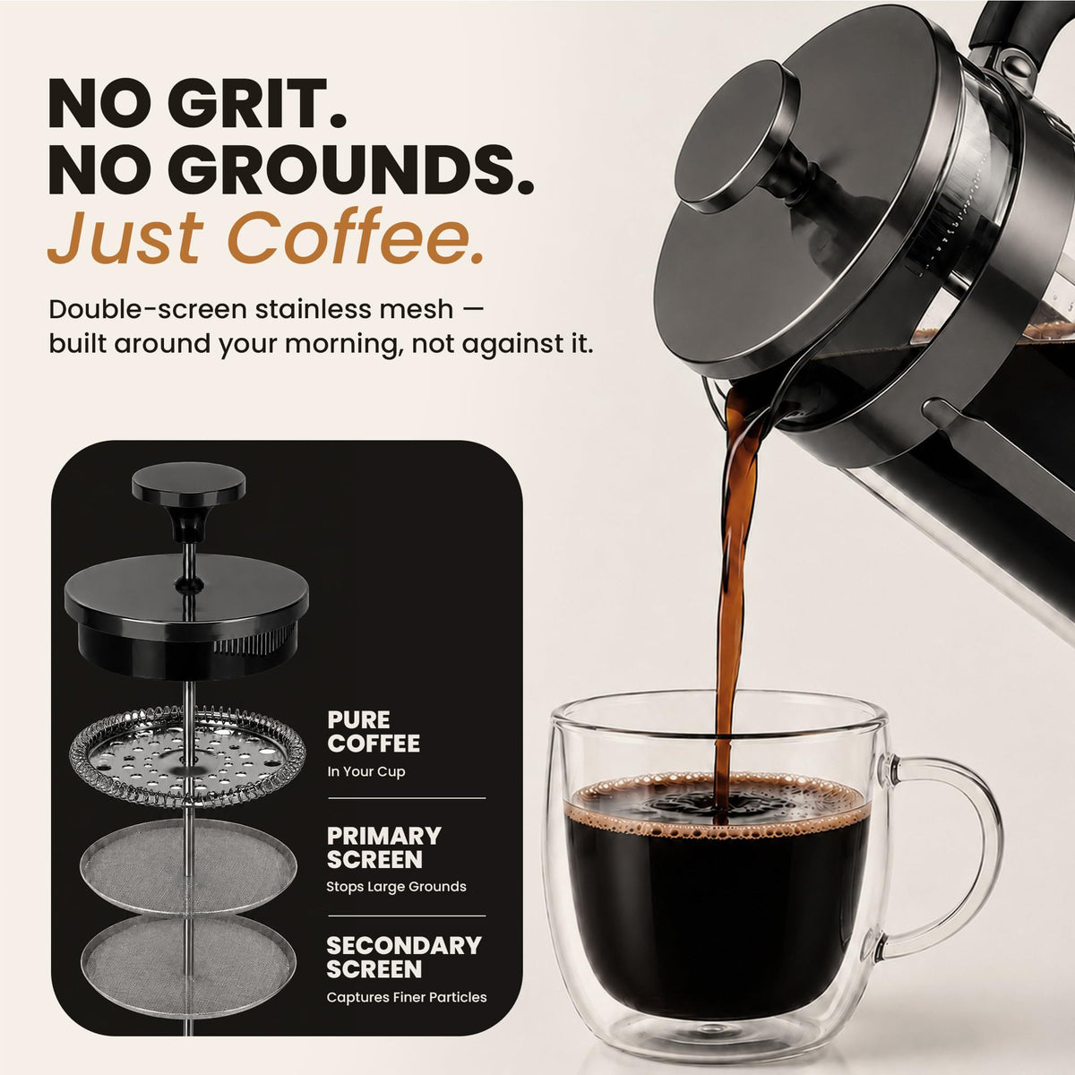 EzDtach French Press Coffee Maker 34oz Grey