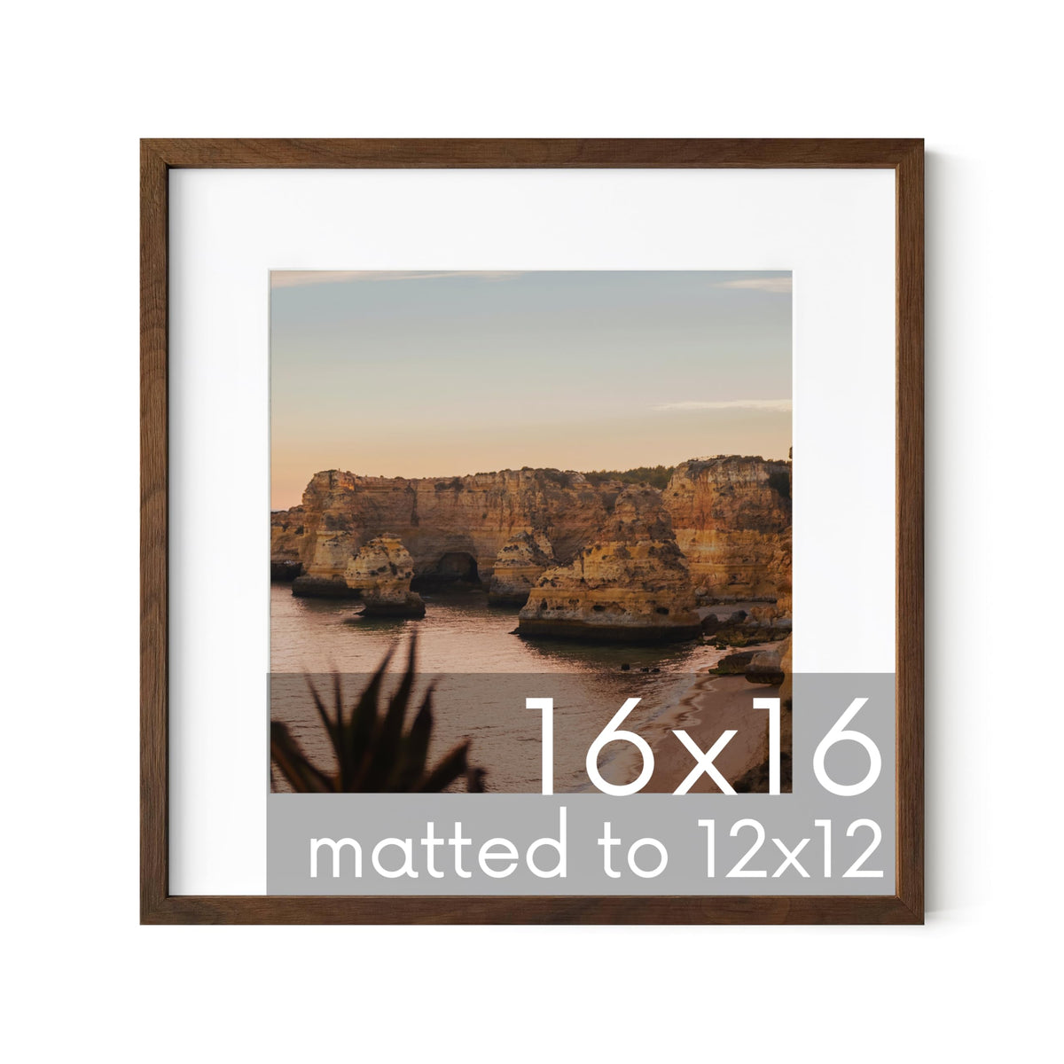 Walnut Oak Wood 16x16 Picture Frame Matted to 12x12 (3 Count)