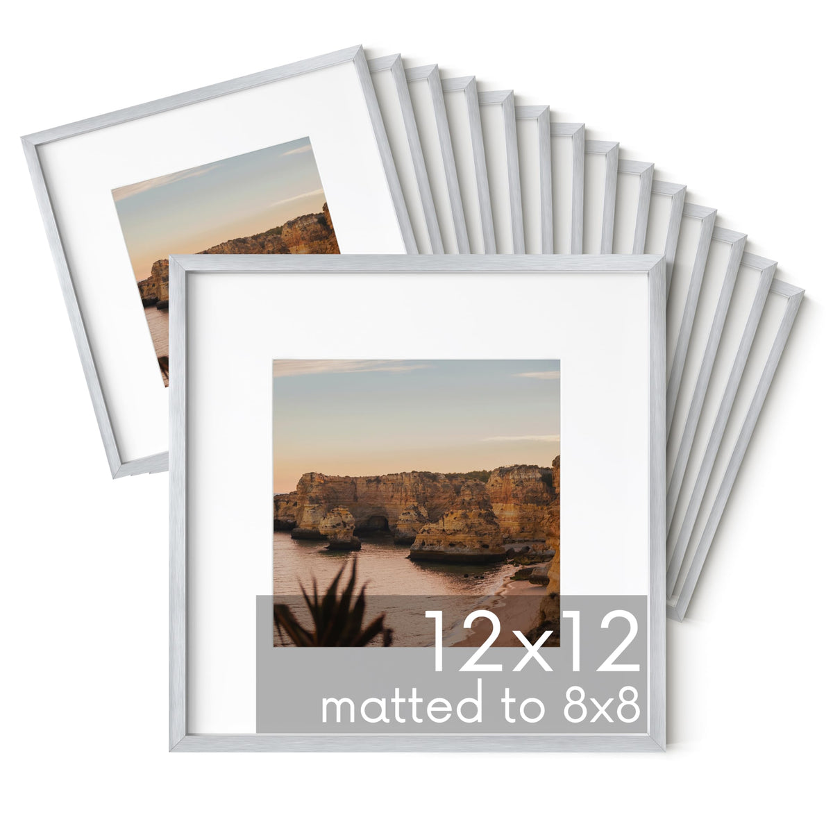 12x12 Silver Metal Picture Frames Matted to 8x8