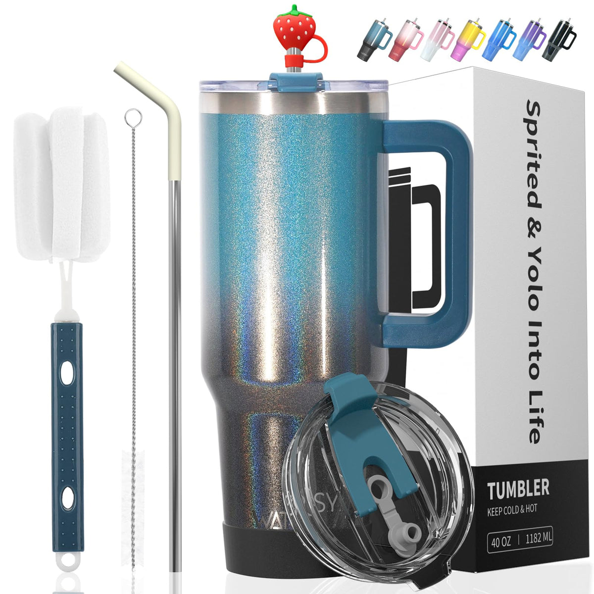 30 oz Shiny Tumbler with Handle and Straw