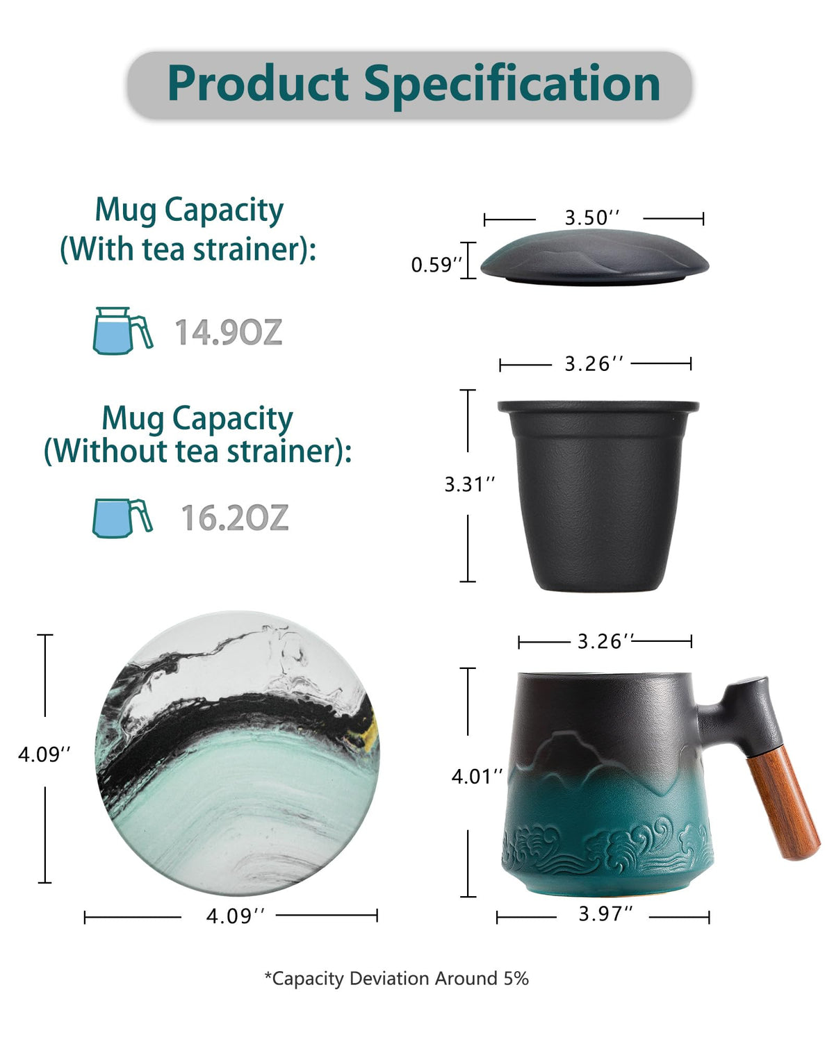Tea Mug with Infuser and Lid & Coaster for Tea Steeper