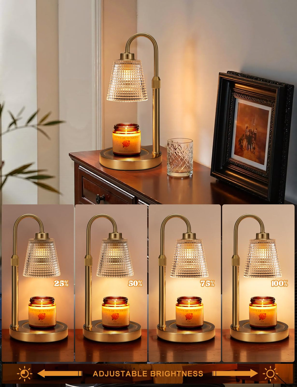 Gold Candle Warmer Lamp with Timer Home Decor Gifts for Women
