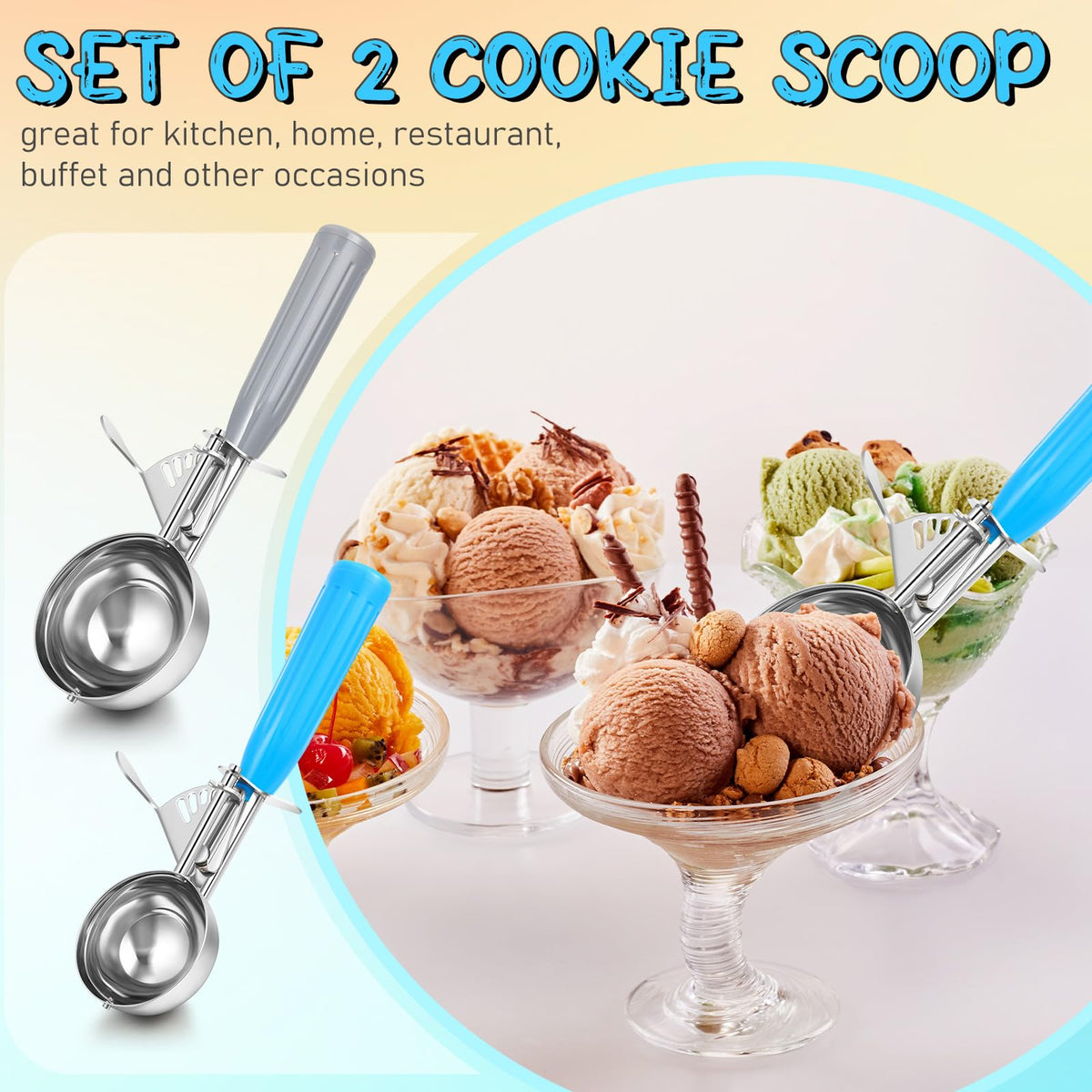 2 Pcs Ice Cream Scooper with Trigger (2 Count)