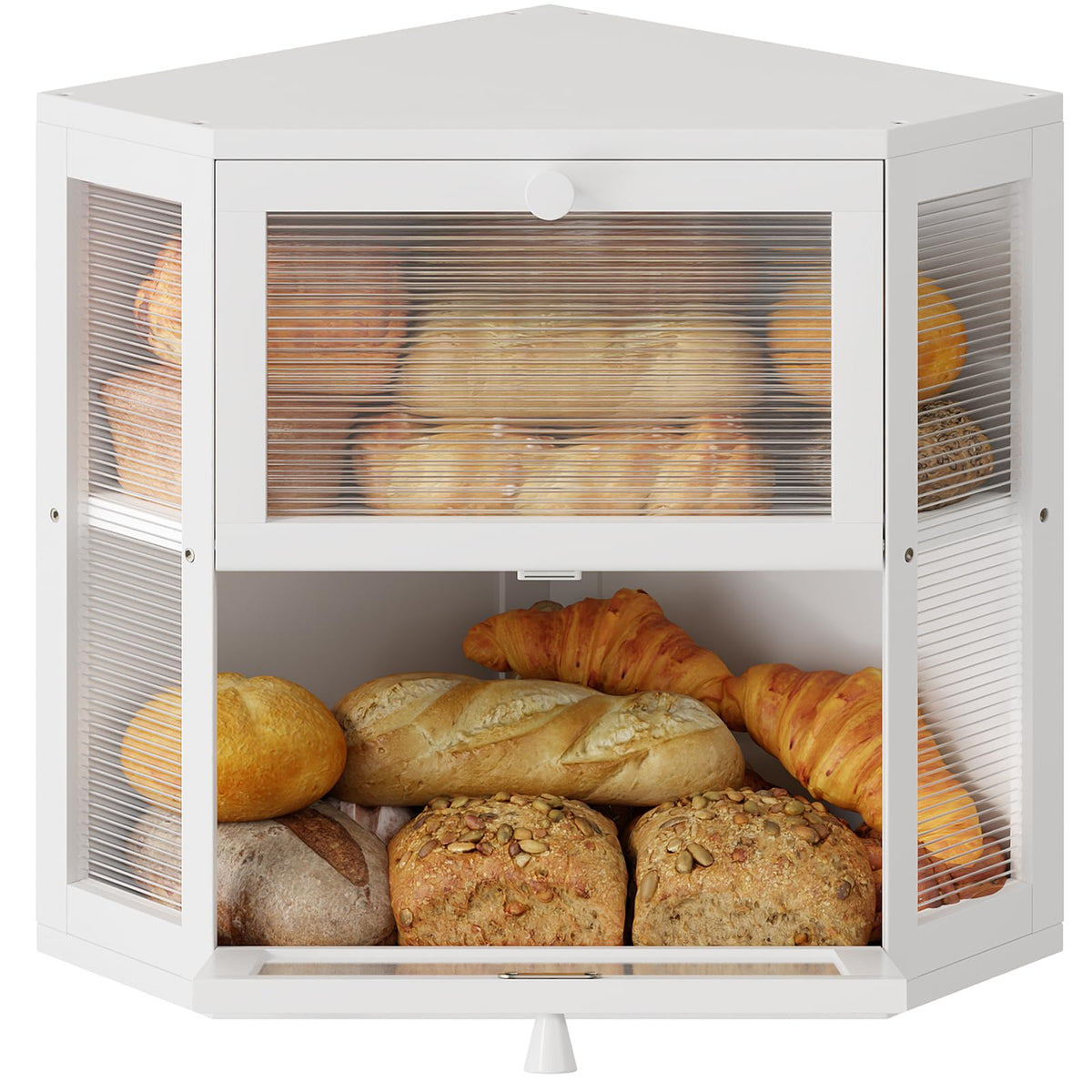 Double Layer Corner Bread Box for Kitchen Countertop with 2 Doors