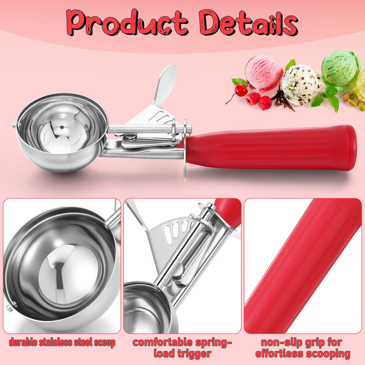 2 Pcs Ice Cream Scooper with Trigger (2 Count)