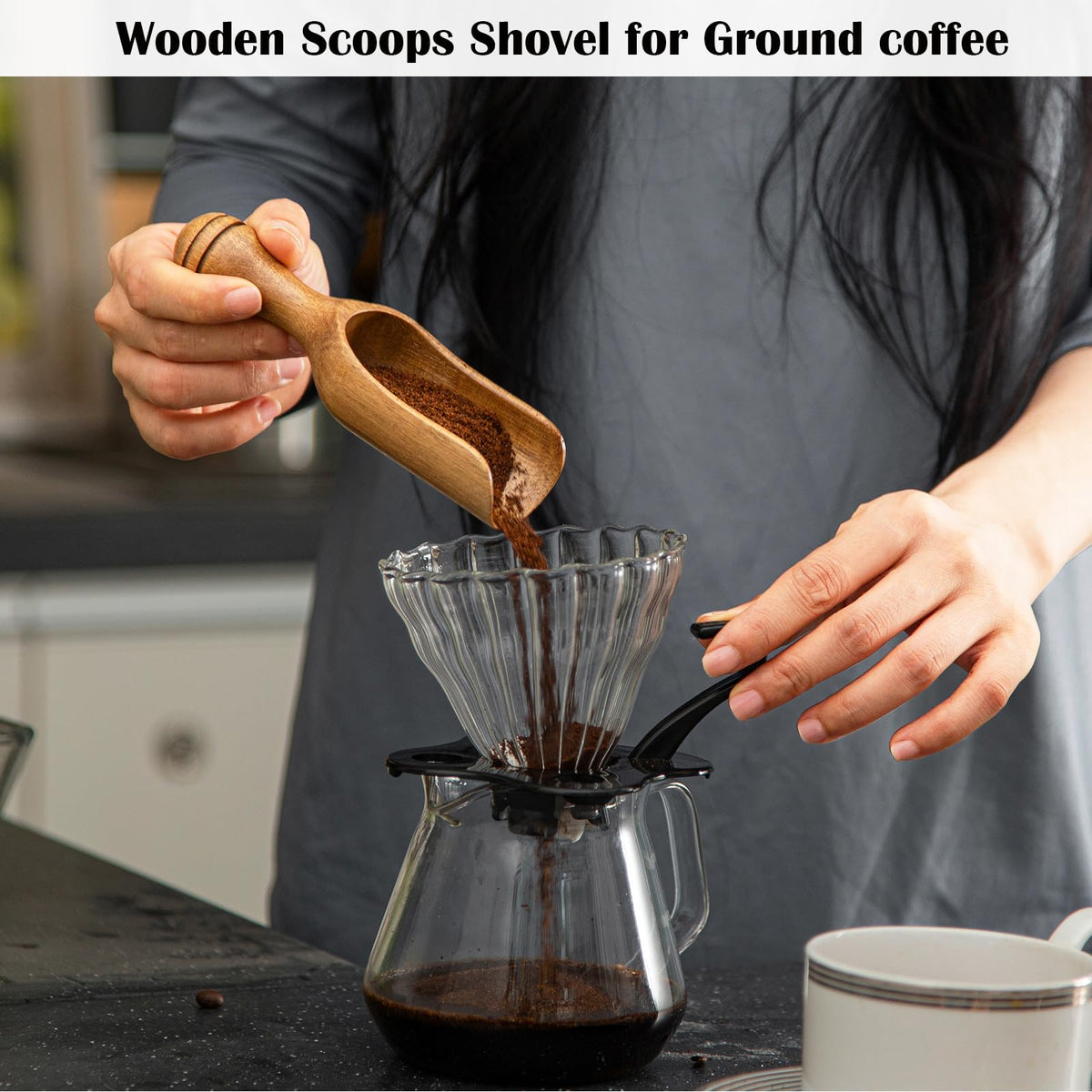 Wooden Scoops for Canisters 4PCS Wooden Scoop for Jars 4.9″Med (4 Count)