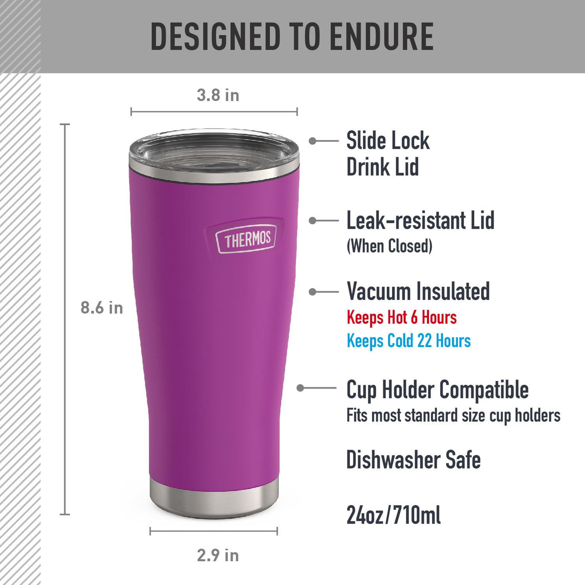 Icon Series 24oz Stainless Steel Tumbler with Slide Lock Lid