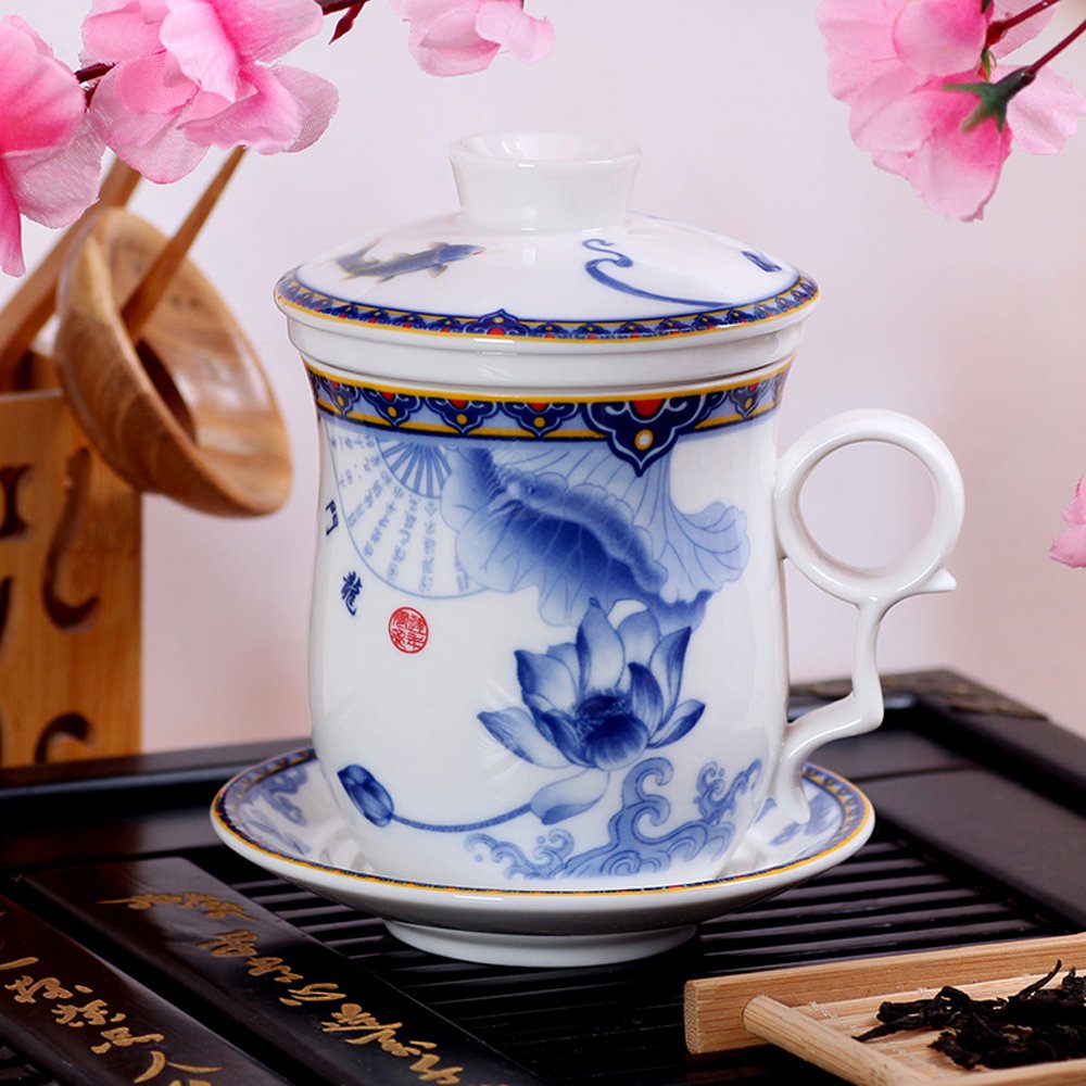 Porcelain Tea Cup with Infuser Lid and Saucer Sets