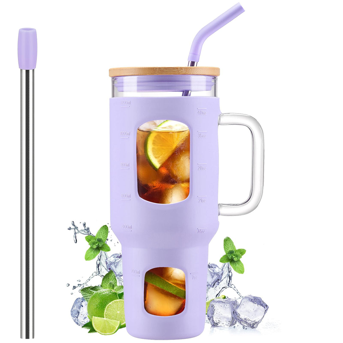 Glass Tumbler with Straw and Lid