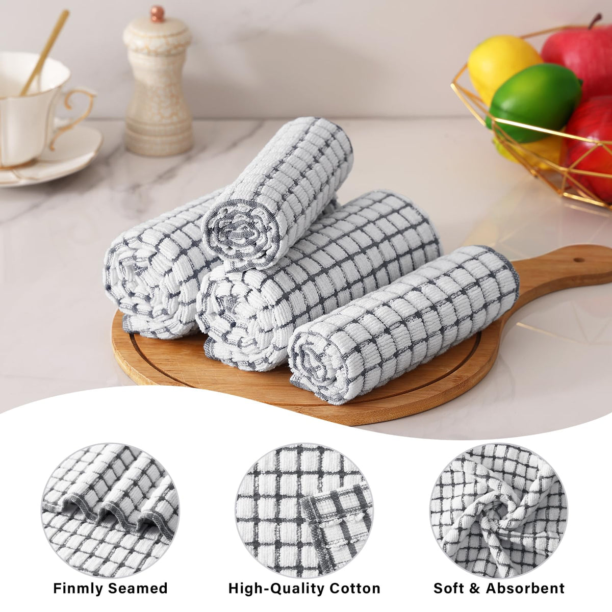 Cotton 16 Pack Kitchen Towels and Dishcloths Sets (16 Count)