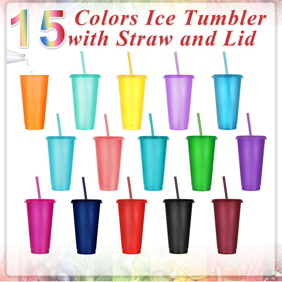 30 Pack Tumbler with Straw and Lid Bulk Glitter Plastic Cups Water Bottle Iced Coffee Travel Mug Reusable Party Favor Cups for Birthdays travel 24 (30 Count)